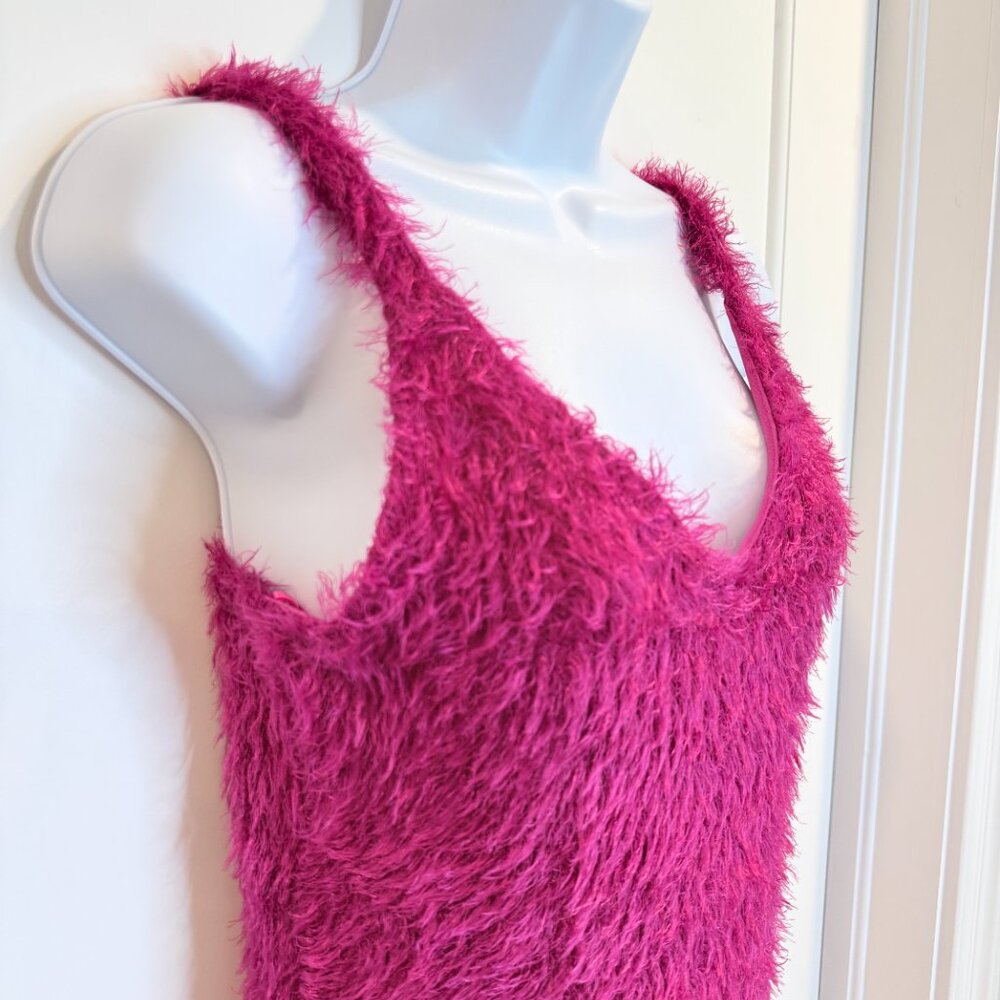 CEFIAN Fuchsia Fuzzy Eyelash Knit Bodycon Mini Dress Size L - Picture 3 of 15